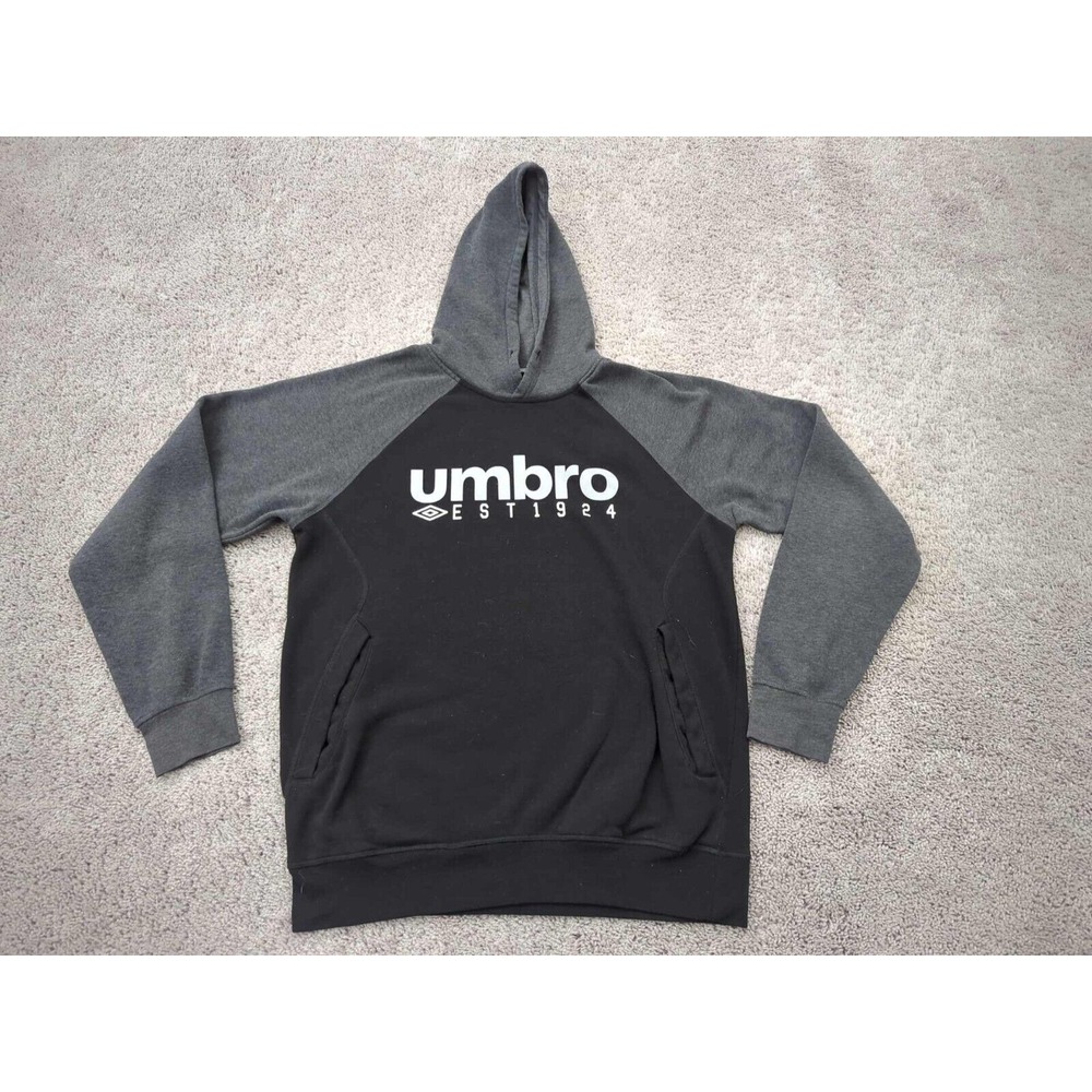 Umbro Pullover Hoodie Mens‎ Medium Black Raglan Drawstring Pocket